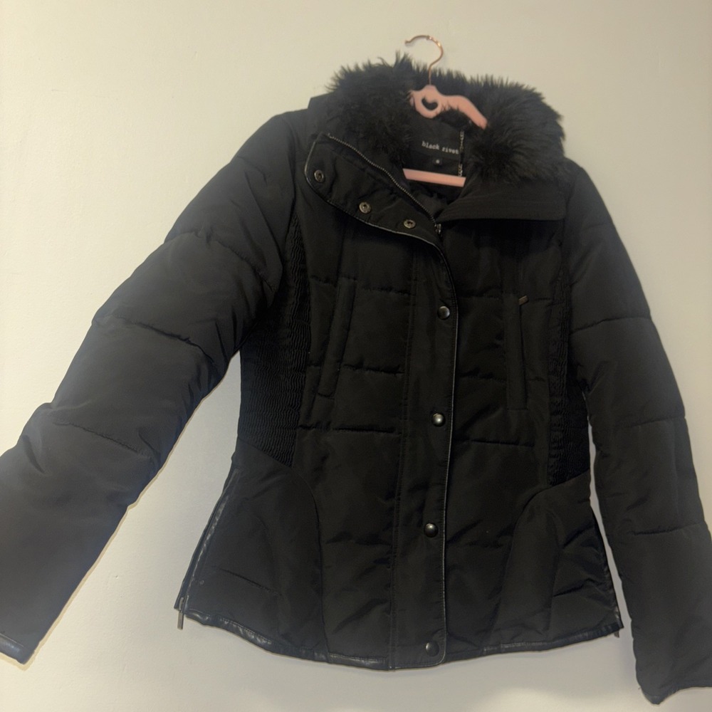 Black Rivet Jacket Coat Sz S Moto Faux Fur Penny Lane Black Quilted Puffer Afgan